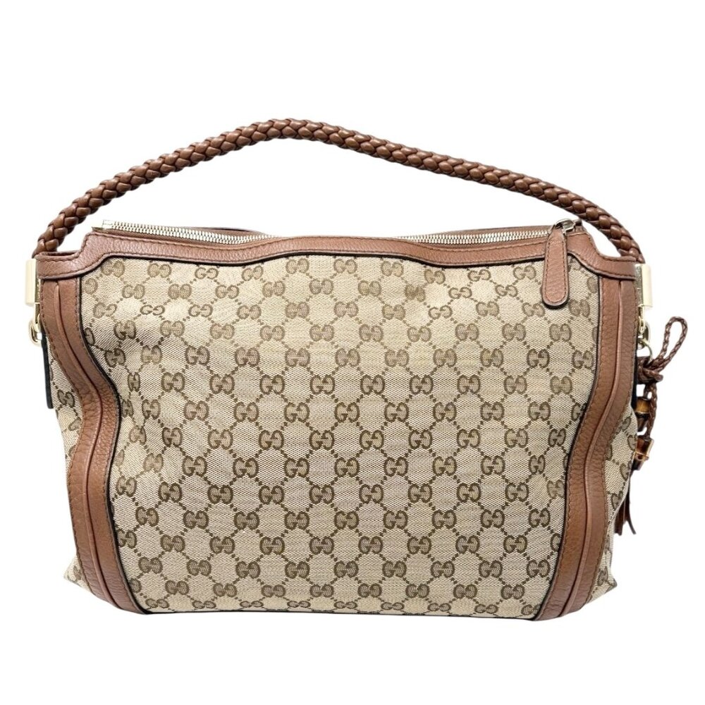 GUCCI Vintage GG Logo Monogram Shoulder Bag Brown Canvas Leather Bamboo [106428] - Picture 5 of 16